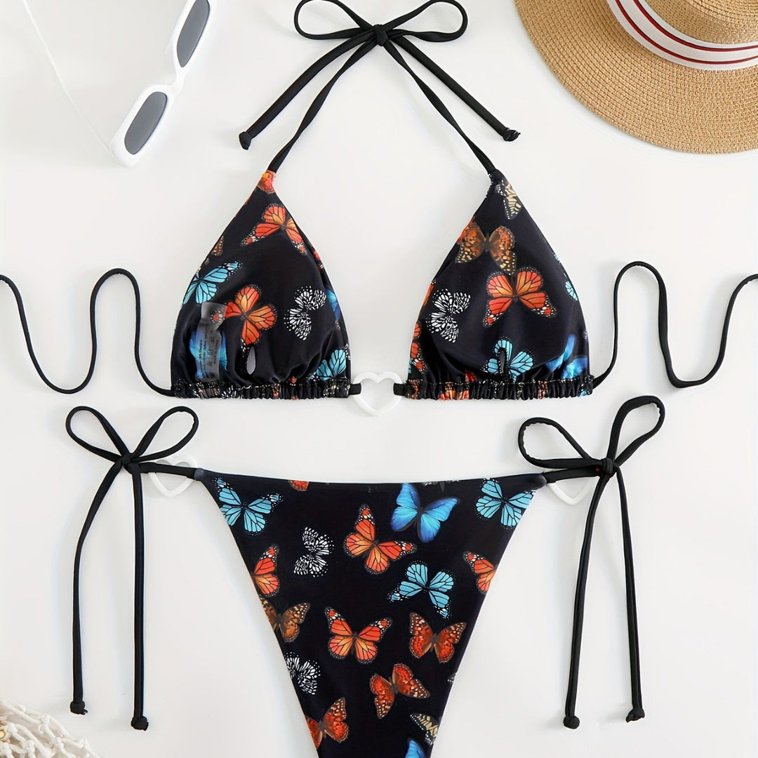 Damen Triangel-Bikini mit einzigartigem Schmetterlingsmuster R&B