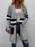 Damen Offene Strickjacke mit modernem Streifenmuster und praktischen Taschen R&B