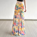 Damen Maxi-Rock mit floralem Chiffon-Design und schwingendem Saum R&B