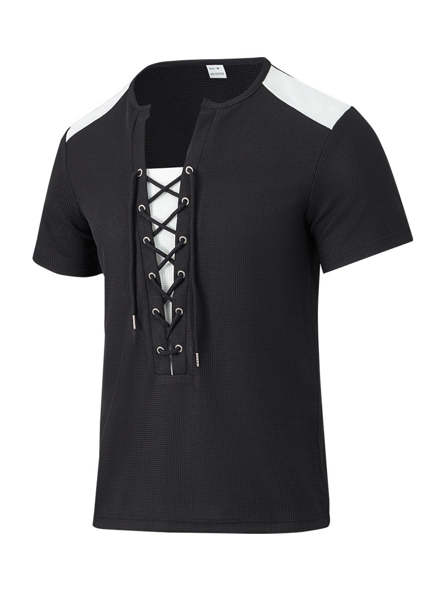 Herren Kurzarm Shirt mit sportlichem Schnürdesign R&B