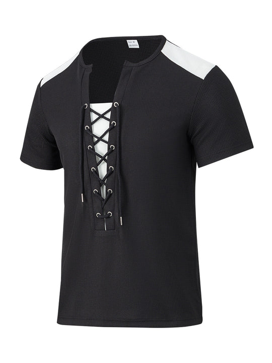 Herren Kurzarm Shirt mit sportlichem Schnürdesign R&B