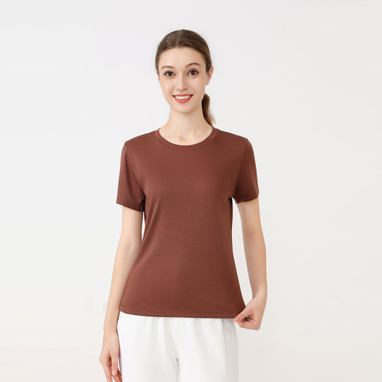 Damen klassisches Rundhals Baumwoll T-Shirt mit kurzem Arm und figurfreundlichem Schnitt R&B