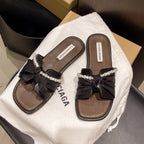 Damen Pantolette mit elegantem Schleifen-Design und perlengesäumtem Riemen EB