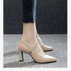 Damen elegante Slingback-Pumps mit hohem Blockabsatz und modischem Riemendesign