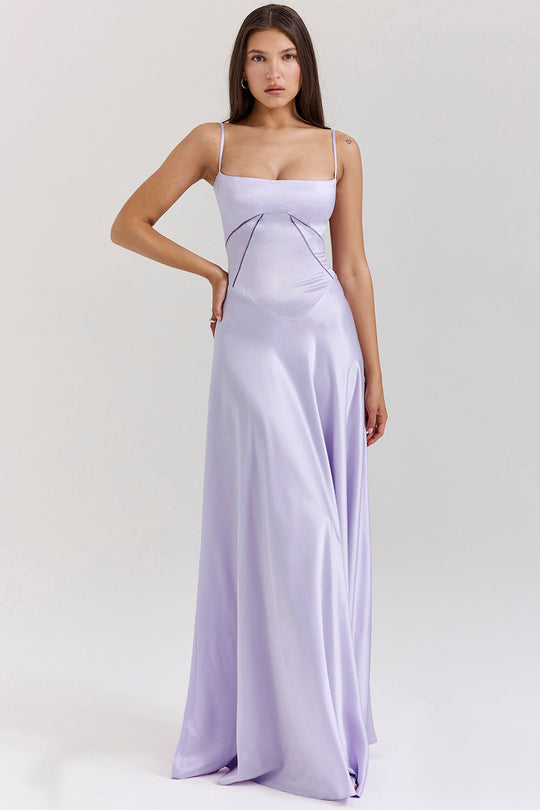 R&B | Abendkleid Satin Glanz Spaghetti Träger Rückenfrei Schmaler Schnitt Elegantes Kleid
