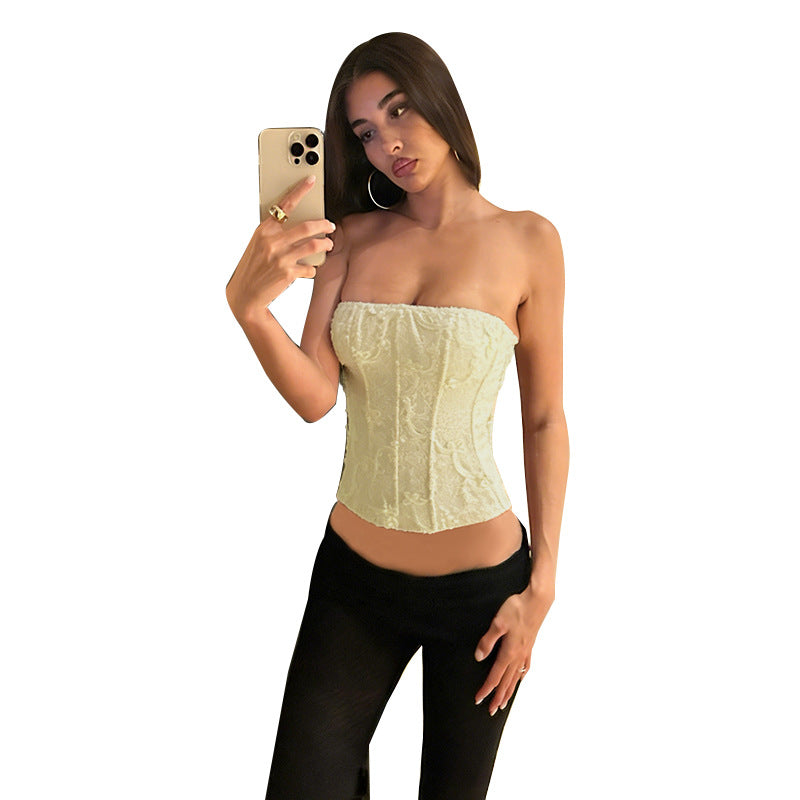 Damen Corsage-Top mit filigranem Spitzenmuster und taillierter Passform R&B