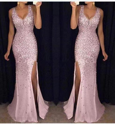 R&B | Damen Ärmelloses Ballkleid mit V-Ausschnitt und Beinschlitz