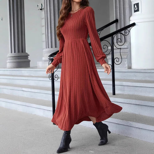Damen gestricktes Maxikleid mit langen Ärmeln R&B