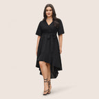 Damen Elegantes Wickelkleid mit asymmetrischem Saum und taillierendem Gürtel R&B