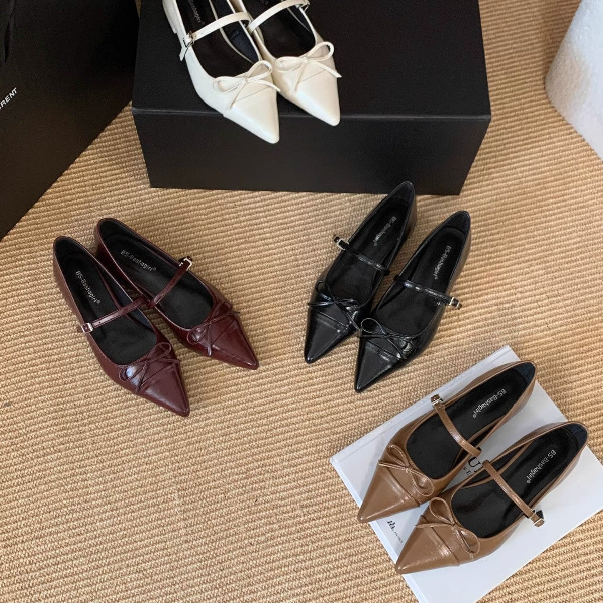Damen elegante Ballerinas mit modischem Riemchen und spitzem Design R&B