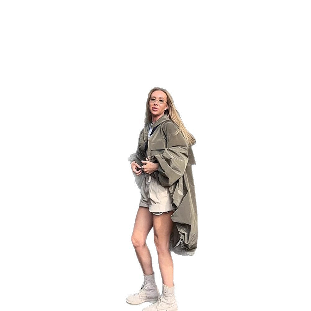 Damen Übergangsjacke mit Kapuze und voluminösen Ärmeln R&B