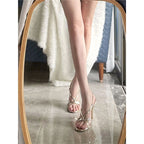 Damen elegante High Heel Sandalen mit feinen Riemchen und glitzerndem Detail R&B