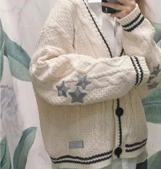 Damen Grobstrick Cardigan mit modischem Sternenmotiv R&B