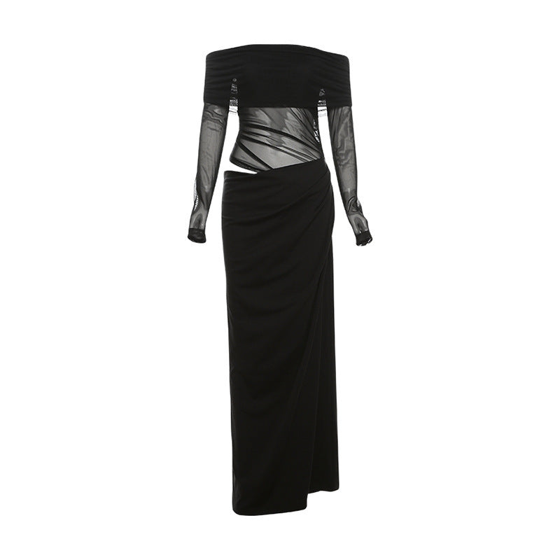 Damen Off-Shoulder Maxikleid mit figurbetonendem Design und Raffung R&B
