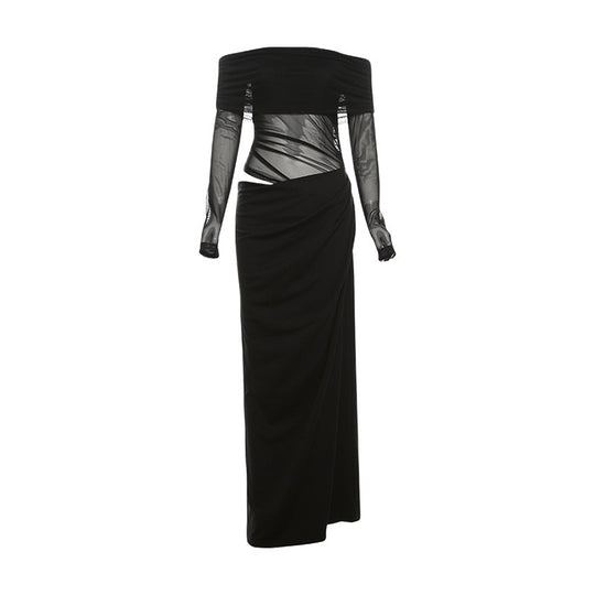 Damen Off-Shoulder Maxikleid mit figurbetonendem Design und Raffung R&B