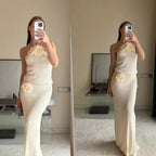 Damen Häkel-Maxikleid mit hohem Schlitzausschnitt