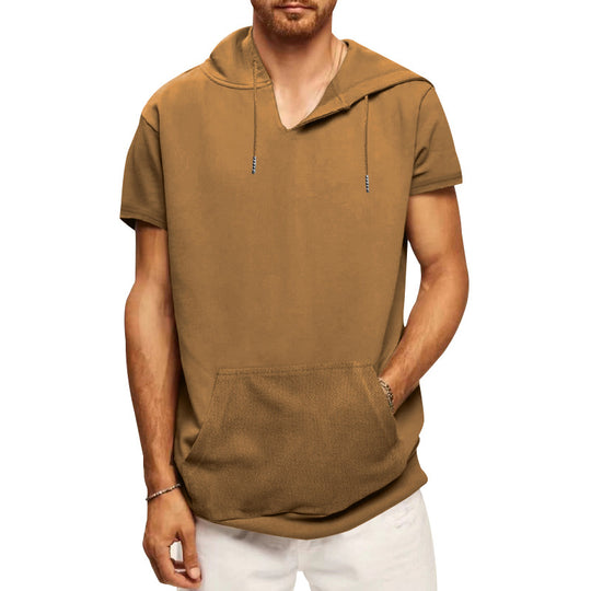 Herren nan lässiges kurzärmeliges Kapuzen-Shirt im weiten Schnitt mit Kängurutasche und Kordelzug R&B