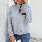Damen Stehkragen Sweatshirt mit Knopfdetails und Brusttasche R&B