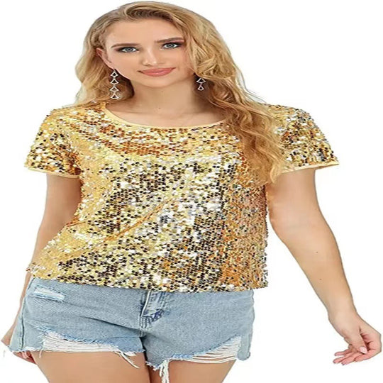 Damen Glitzerndes Pailletten T-Shirt mit lässigem Schnitt und komfortablem Baumwollmaterial R&B