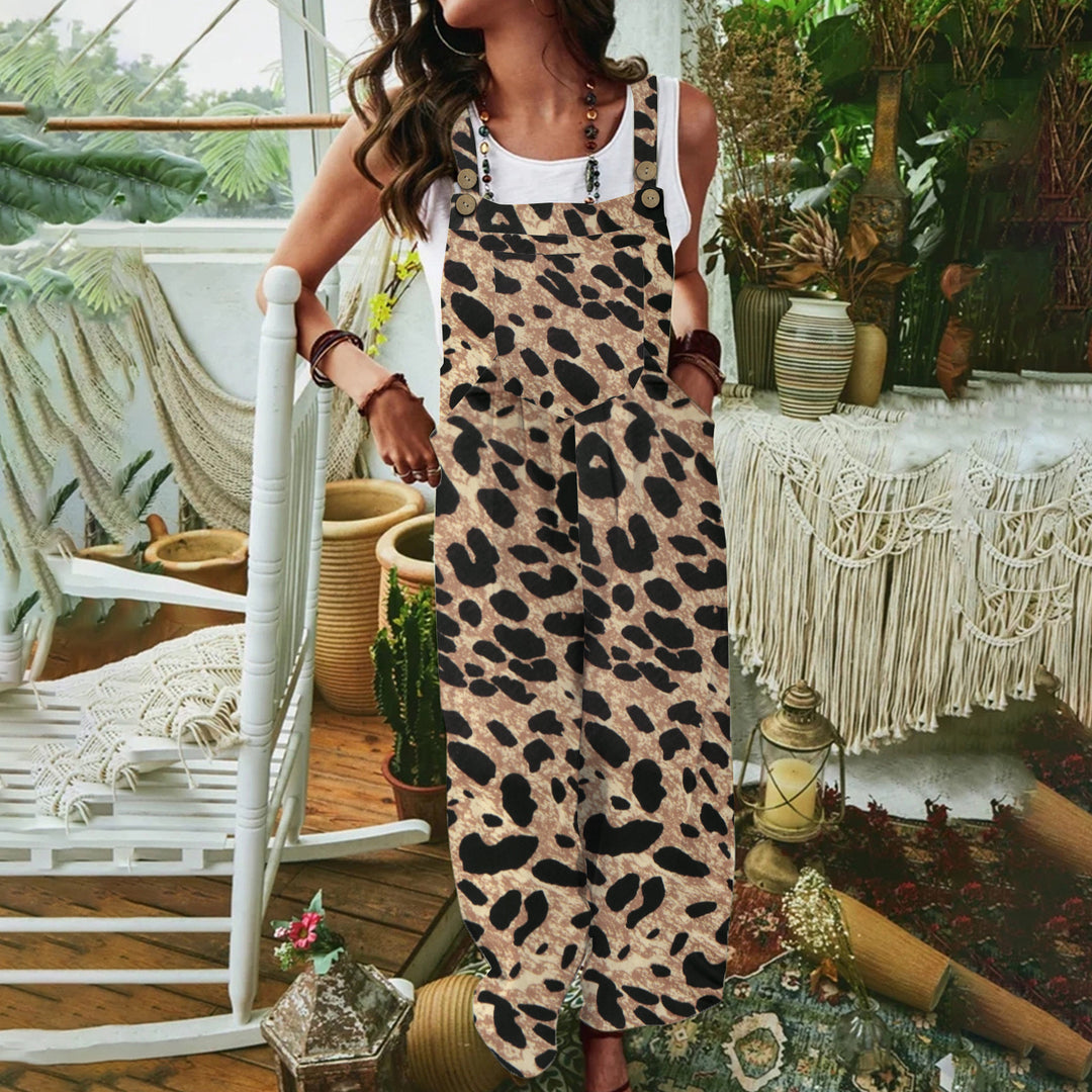 Damen lässiger Jumpsuit mit modischem Leopardenmuster und praktischen Taschen R&B