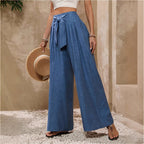 Damen Weite Hochtaillierte Hose mit Schleifenbund und Falten R&B