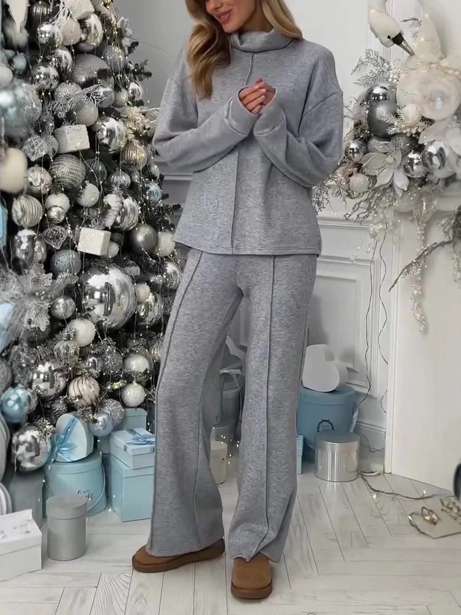Damen Fleece-Lounge-Set mit modernem Stehkragen und weitem Schnitt R&B