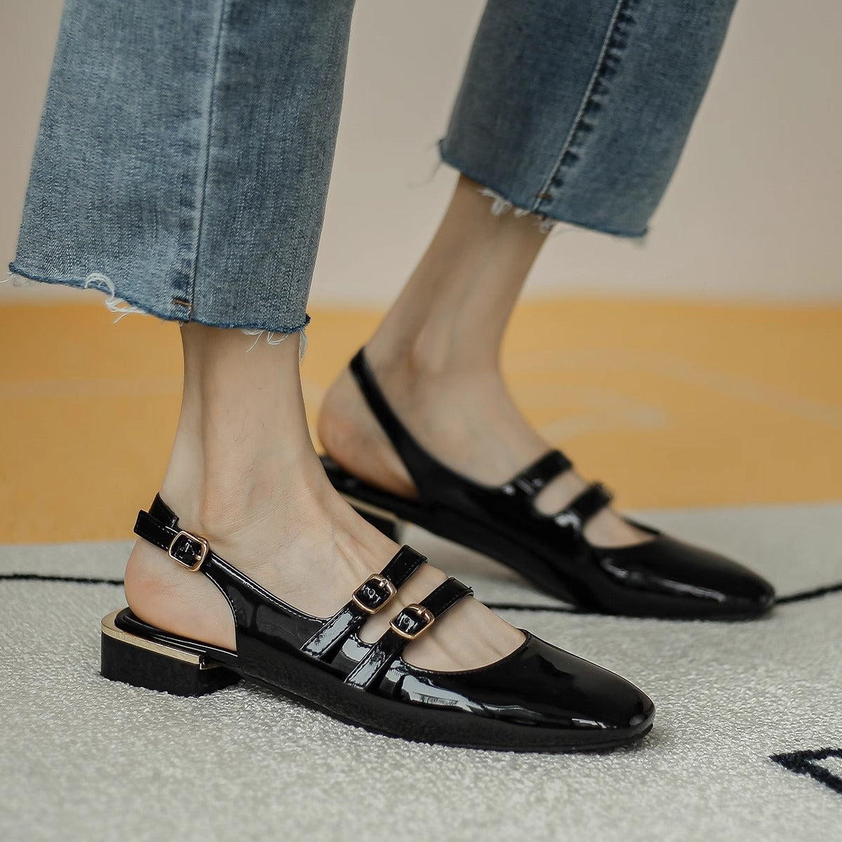 Damen Sling-Ballerinas mit doppeltem Riemchen und komfortablem Blockabsatz R&B