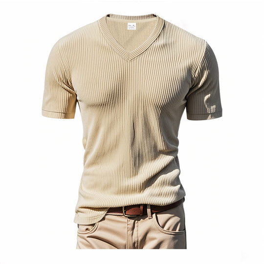Herren modernes V-Ausschnitt T-Shirt aus strukturiertem Material R&B