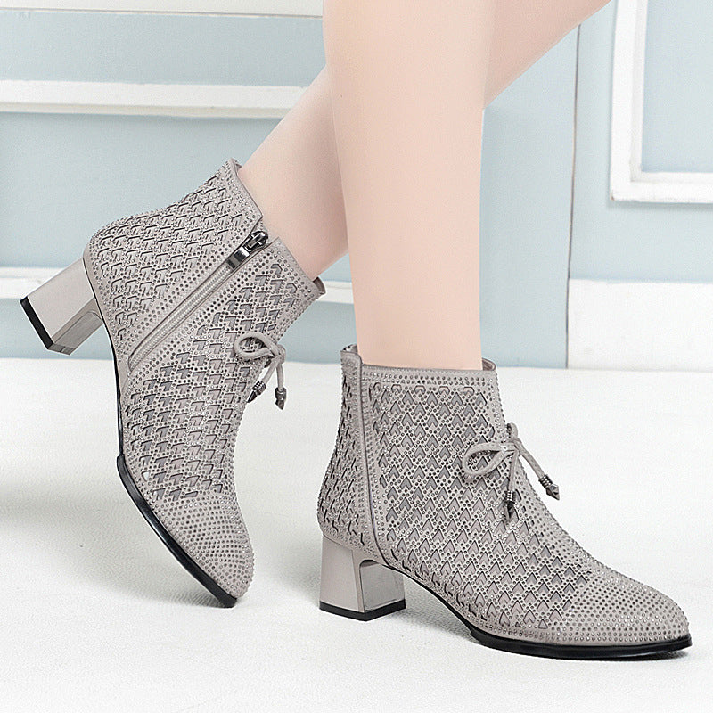 Damen Stiefeletten mit funkelndem Strass und elegantem Blockabsatz R&B
