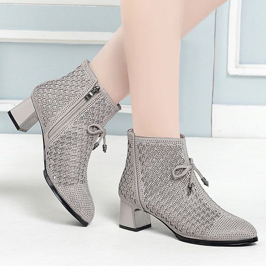 Damen Stiefeletten mit funkelndem Strass und elegantem Blockabsatz R&B