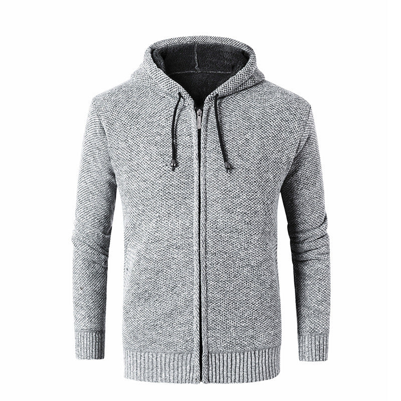 Herren moderne Strickjacke mit Kapuze und weichem Innenfutter R&B