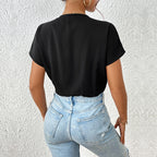 Damen Body mit eleganter Wickeloptik und kurzen Ärmeln R&B