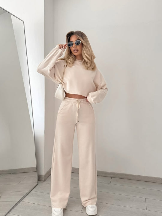 Damen lässiges Crop-Oberteil mit hoher Taille und weitem Hosenanzug R&B