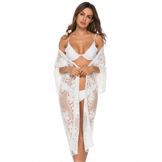 Damen Transparente Häkel-Strandtunika R&B