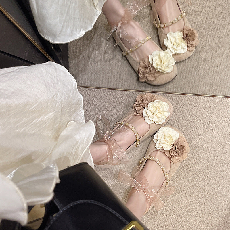 Damen Ballerinas mit floralem Design und eleganter Bandverzierung R&B
