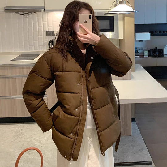Damen klassische Pufferjacke mit hohem Kragen und praktischen Taschen R&B