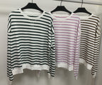 Damen lässiger Sweatshirt mit modernem Streifenmuster und Rundhalsausschnitt R&B