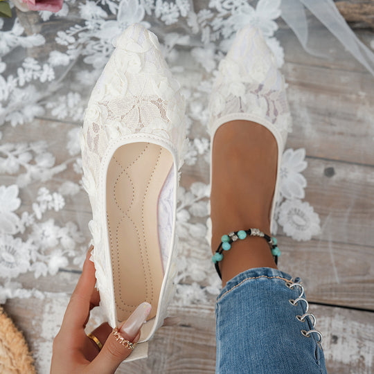 Damen elegante spitze Ballerinas mit floralen Akzenten R&B
