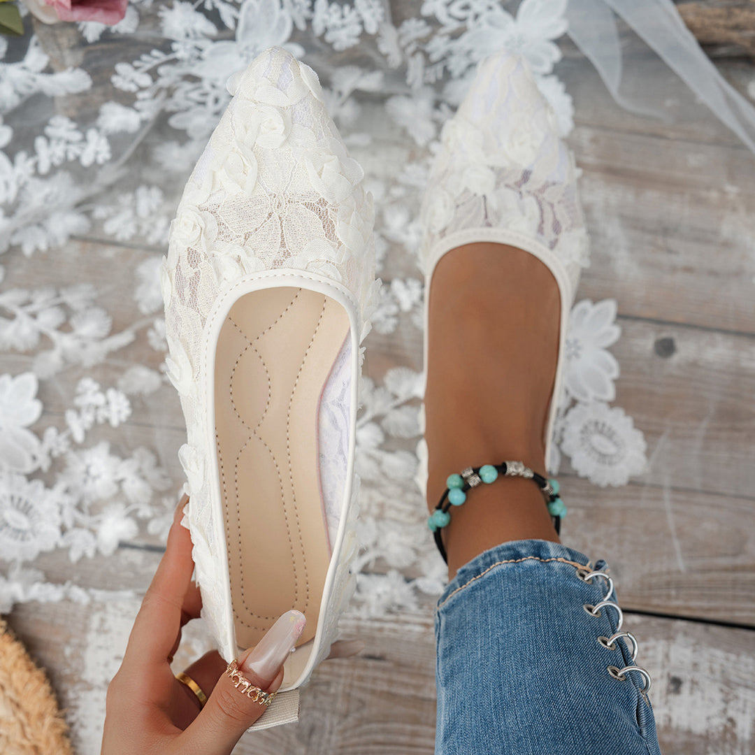Damen elegante Ballerinas mit floralem Spitzen-Design R&B