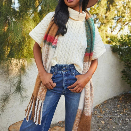 Damen Moderner Strickpullover mit hohem Kragen R&B
