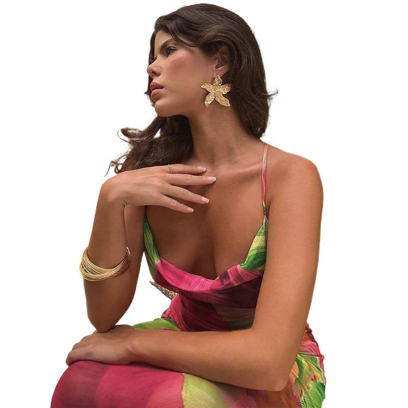 Damen Elegantes Maxikleid mit variabler Trägeroption und buntem Floral-Design R&B