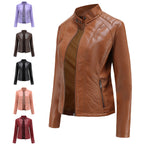 Damen nan taillierte Biker-Kunstlederjacke mit Stehkragen und gesteppter Seitenpartie R&B