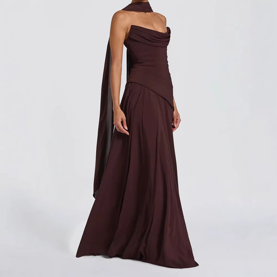 Damen elegantes maxikleid mit schulterfreiem Design und raffinierten Drapierungen R&B
