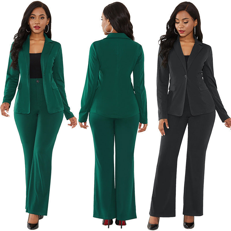 Damen elegantes Blazer-Set mit taillierter Passform und schmalen Hosen R&B