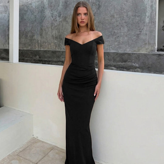 Damen Elegantes Maxikleid mit verführerischem V-Ausschnitt und transparenten Ärmeln R&B