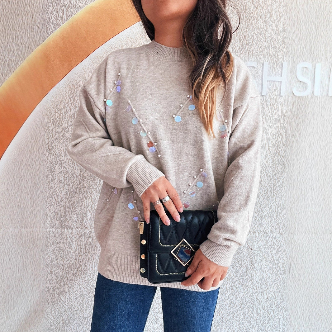 Damen Pullover mit modischen Perl- und Strassdetails R&B