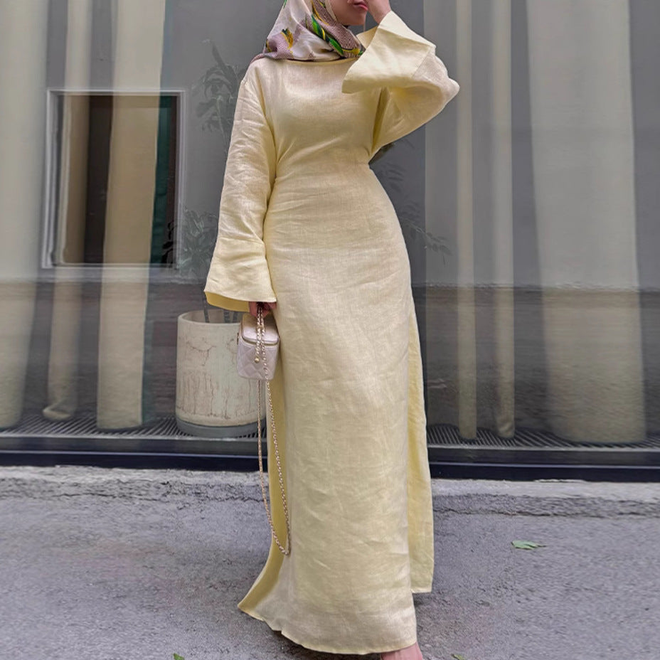 Damen Langes, elegantes Maxikleid aus leichtem Stoff mit Taillengürtel R&B
