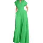Damen Eleganter Jumpsuit mit Weitem Bein und Schalkragen R&B