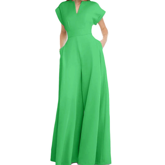 Damen Eleganter Jumpsuit mit Weitem Bein und Schalkragen R&B