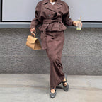 Damen modische Wildlederjacke mit passendem Rock im eleganten Set R&B